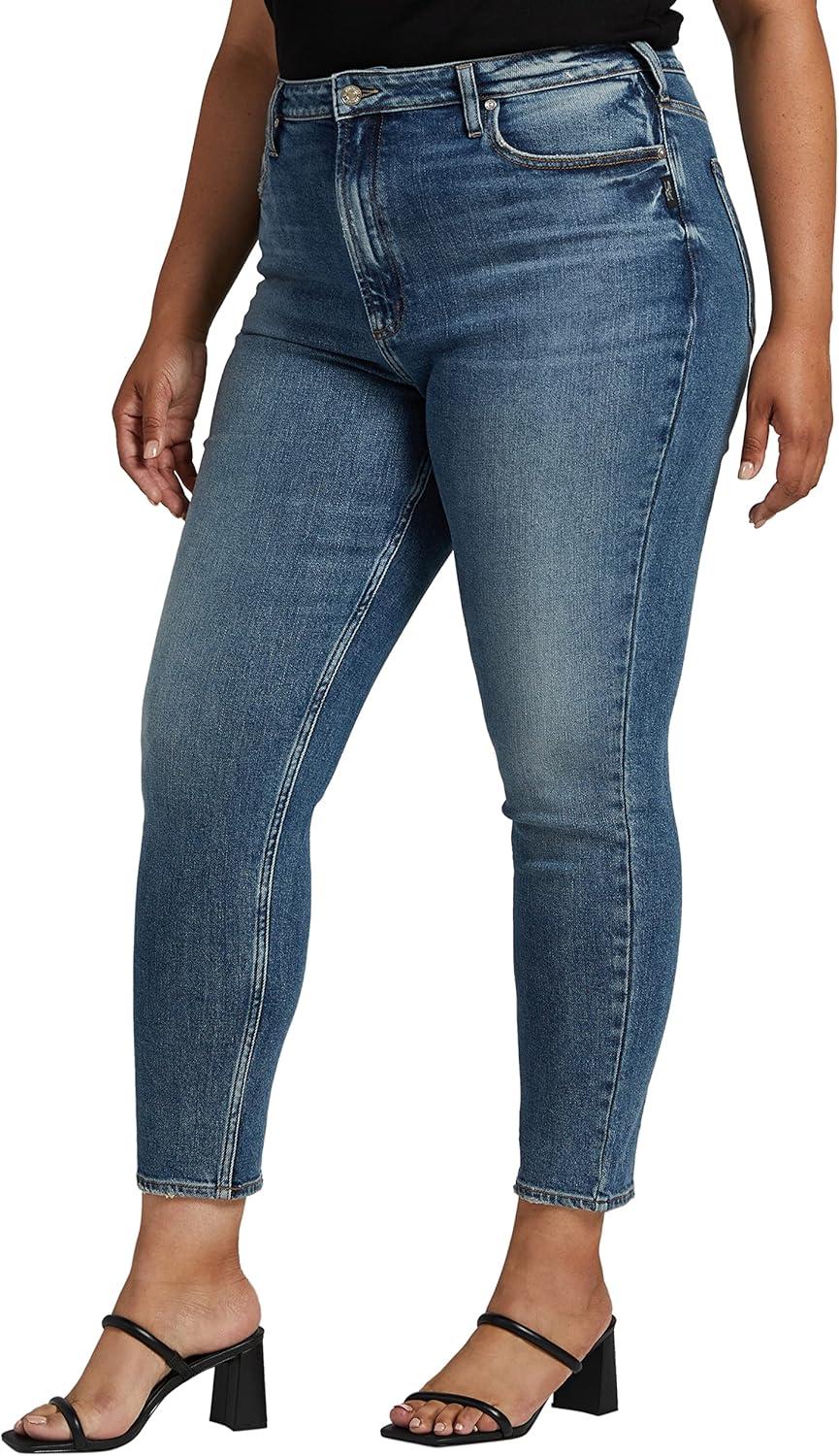 image:imageSilver Jeans Co Womens Plus Size High Rise Tapered Leg Mom JeanMed Wash Eoe373