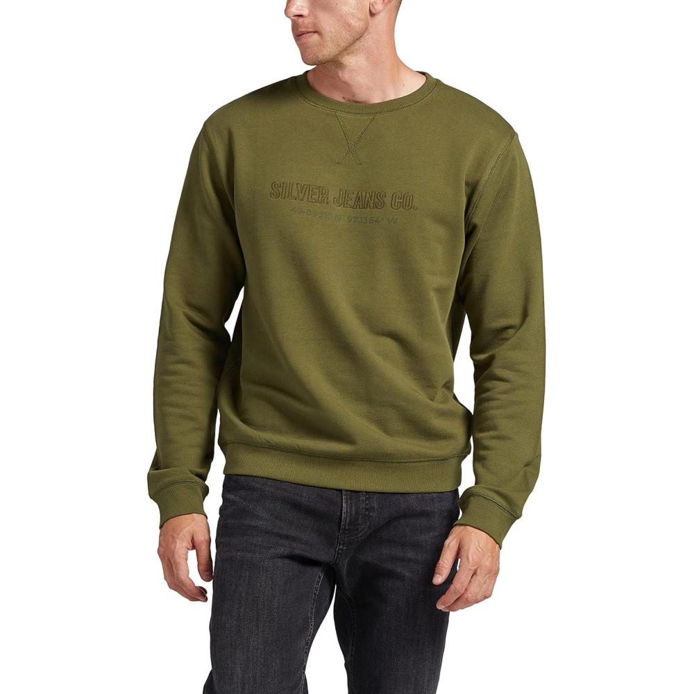 image:imageSilver Jeans Co Mens Crewneck Pullover Sweatshirt  LegacyOlive