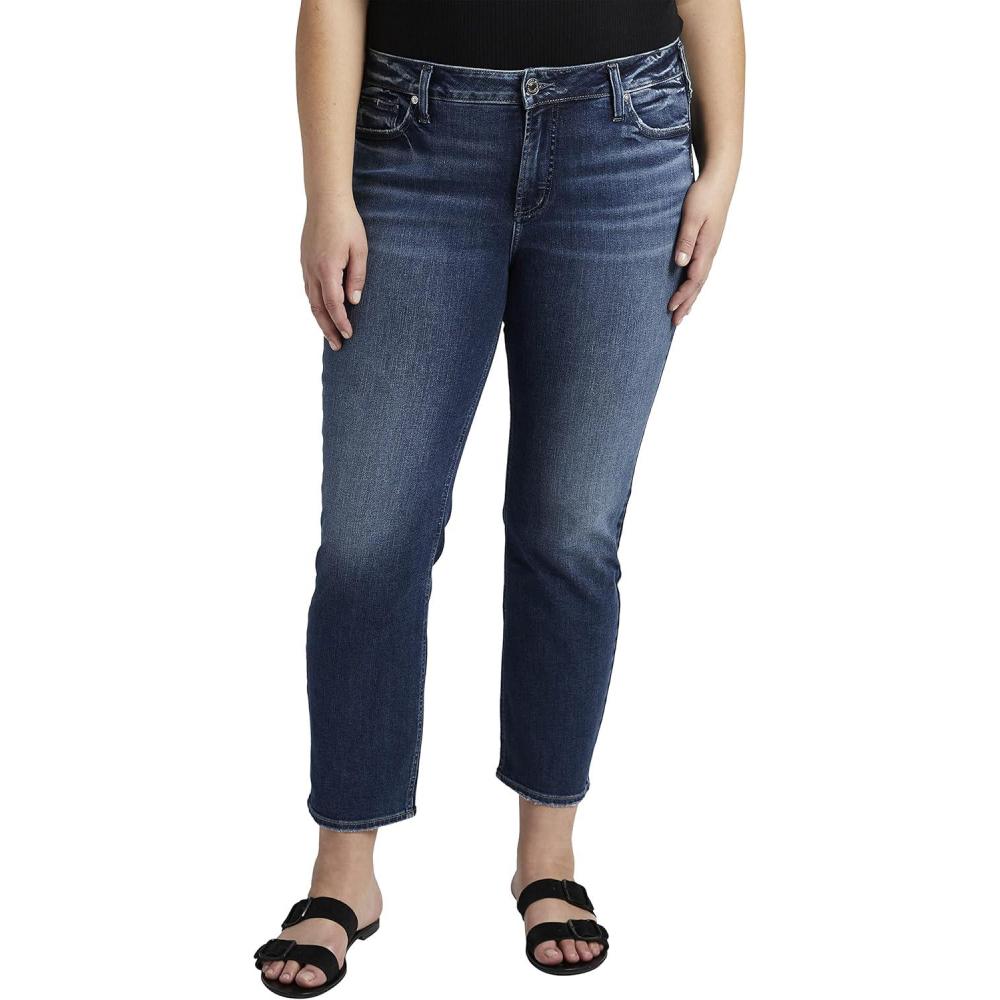 image:imageSilver Jeans Co Womens Plus Size Elyse Mid Rise Straight Crop JeansMed Wash Egx386