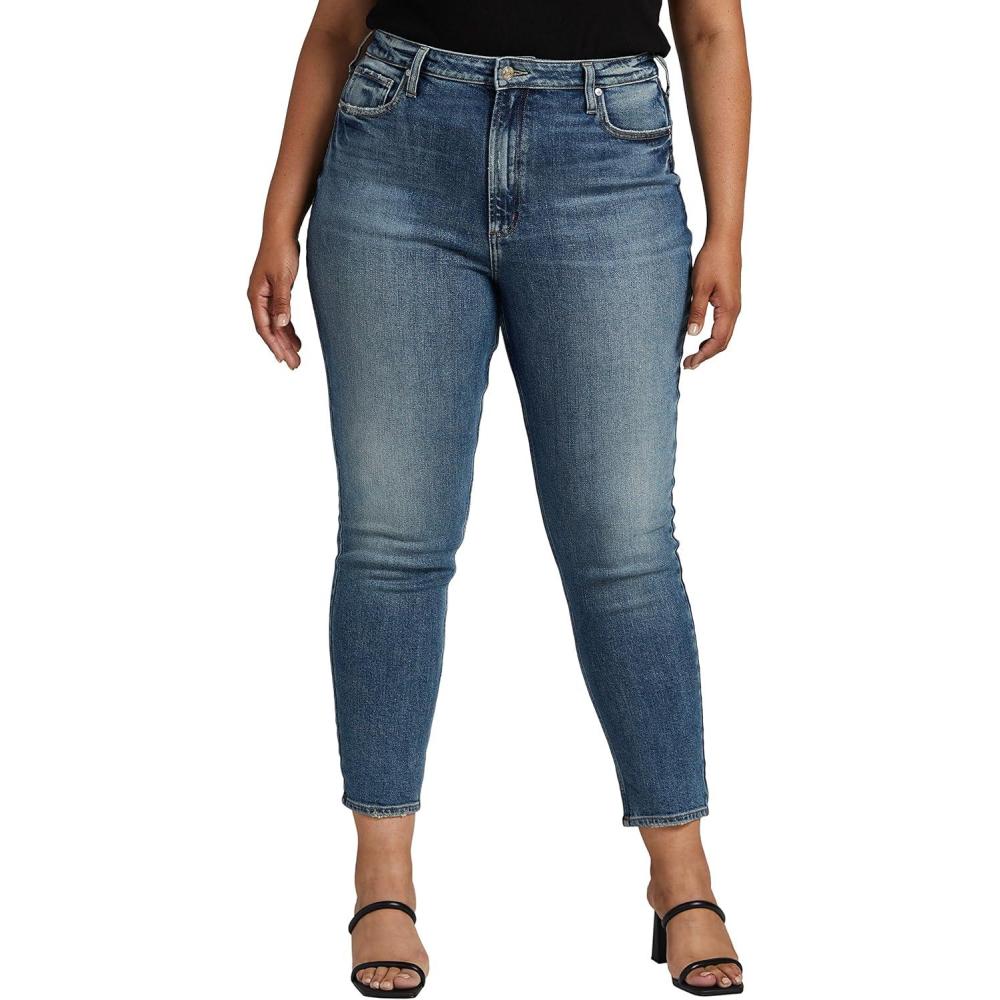 image:imageSilver Jeans Co Womens Plus Size High Rise Tapered Leg Mom JeanMed Wash Eoe373