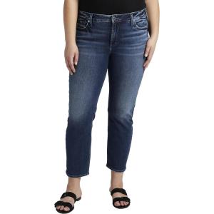 Silver Jeans Co. Womens Plus Size Elyse Mid Rise Straight Crop Jeans(Med Wash Egx386)