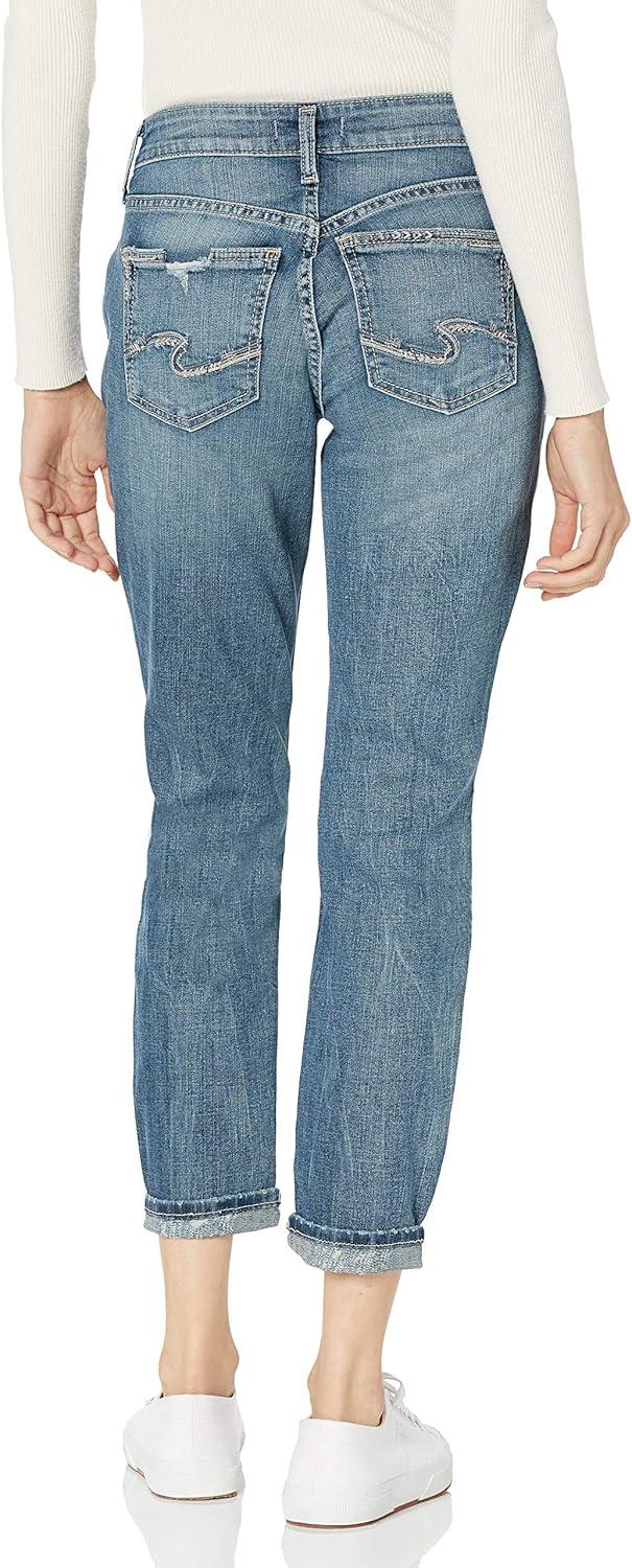 image:imageSilver Jeans Co Womens Boyfriend Mid Rise Slim Leg JeansDistressed Medium Eco Wash