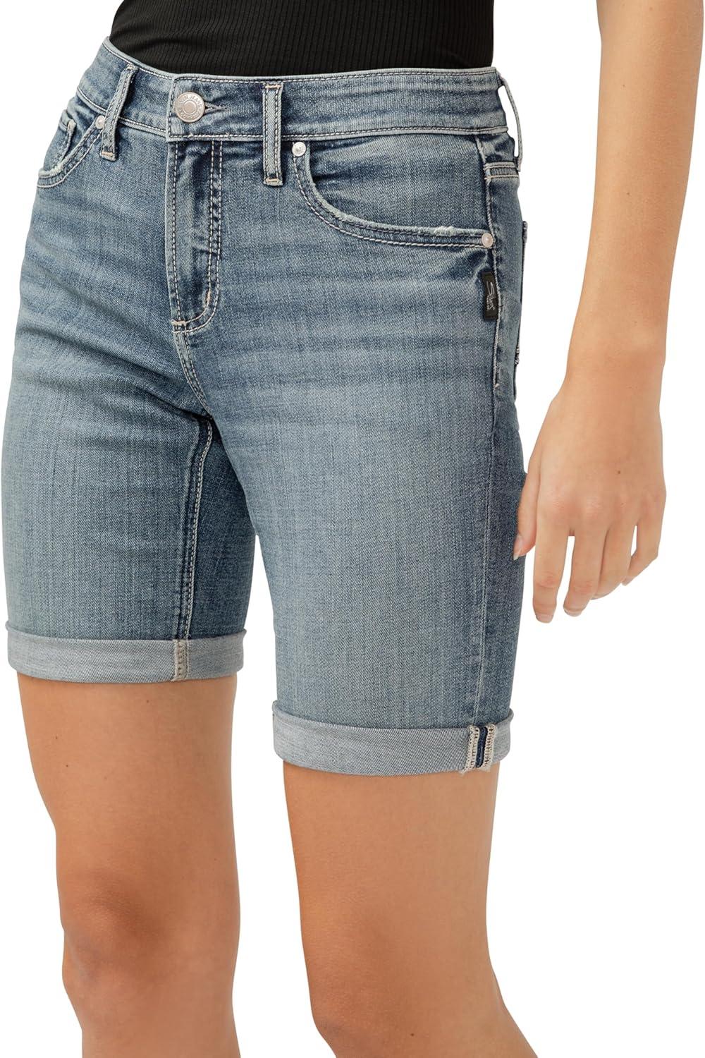 image:imageSilver Jeans Co Womens Elyse Mid Rise Comfort Fit Bermuda ShortLuxe Stretch Indigo