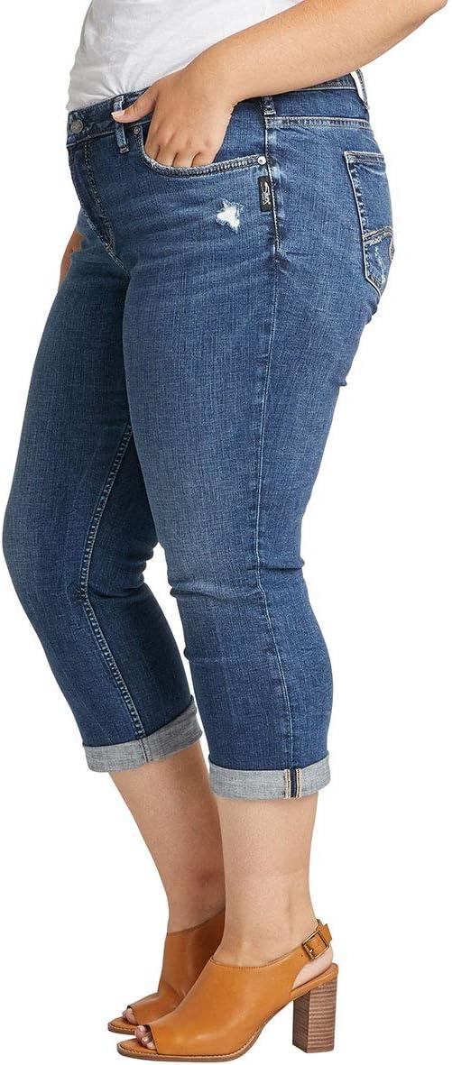 image:imageSilver Jeans Co Womens Plus Size Elyse Mid Rise CapriDistressed Dark Shade