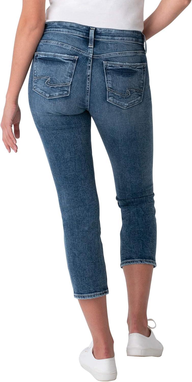 image:imageSilver Jeans Co Womens Suki Curvy Fit Mid Rise Capri JeanFrayed Dark Wash
