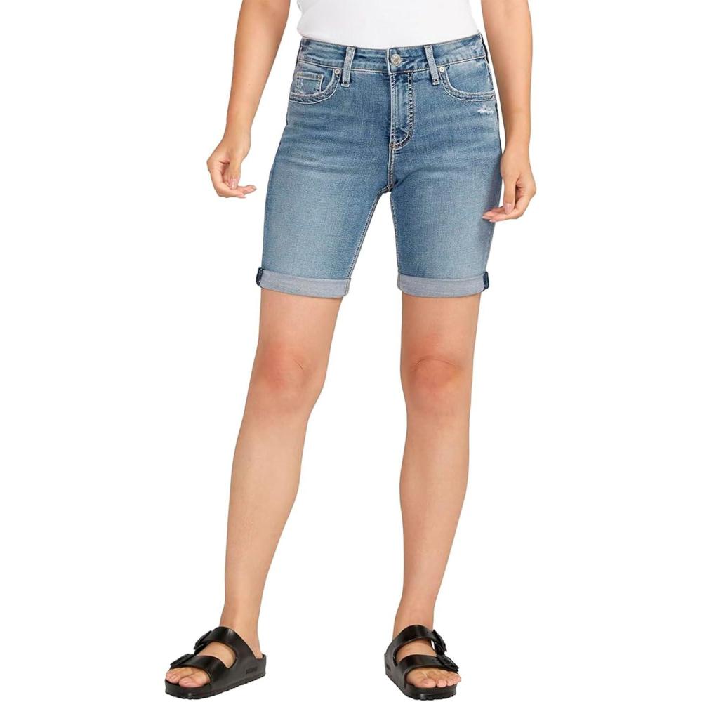 image:imageSilver Jeans Co Womens Elyse Mid Rise Comfort Fit Bermuda ShortMed Wash Cvs255