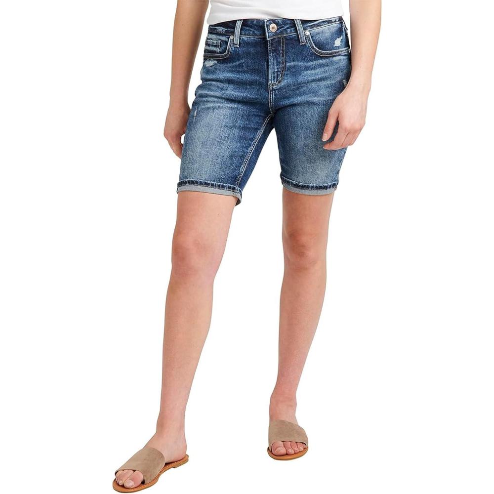 image:imageSilver Jeans Co Womens Elyse Mid Rise Comfort Fit Bermuda ShortMed Wash Eaf237