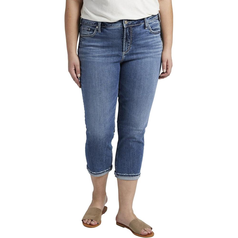 image:imageSilver Jeans Co Womens Plus Size Elyse Mid Rise CapriMed Wash Egx290