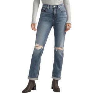 Silver Jeans Co. Women’s 90s Boyfriend High Rise Straight Leg Jeans – Legacy(Med Wash)