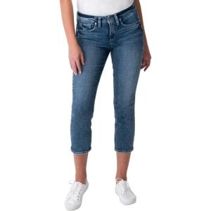 Silver Jeans Co. Women’s Suki Curvy Fit Mid Rise Capri Jean(Frayed Dark Wash)