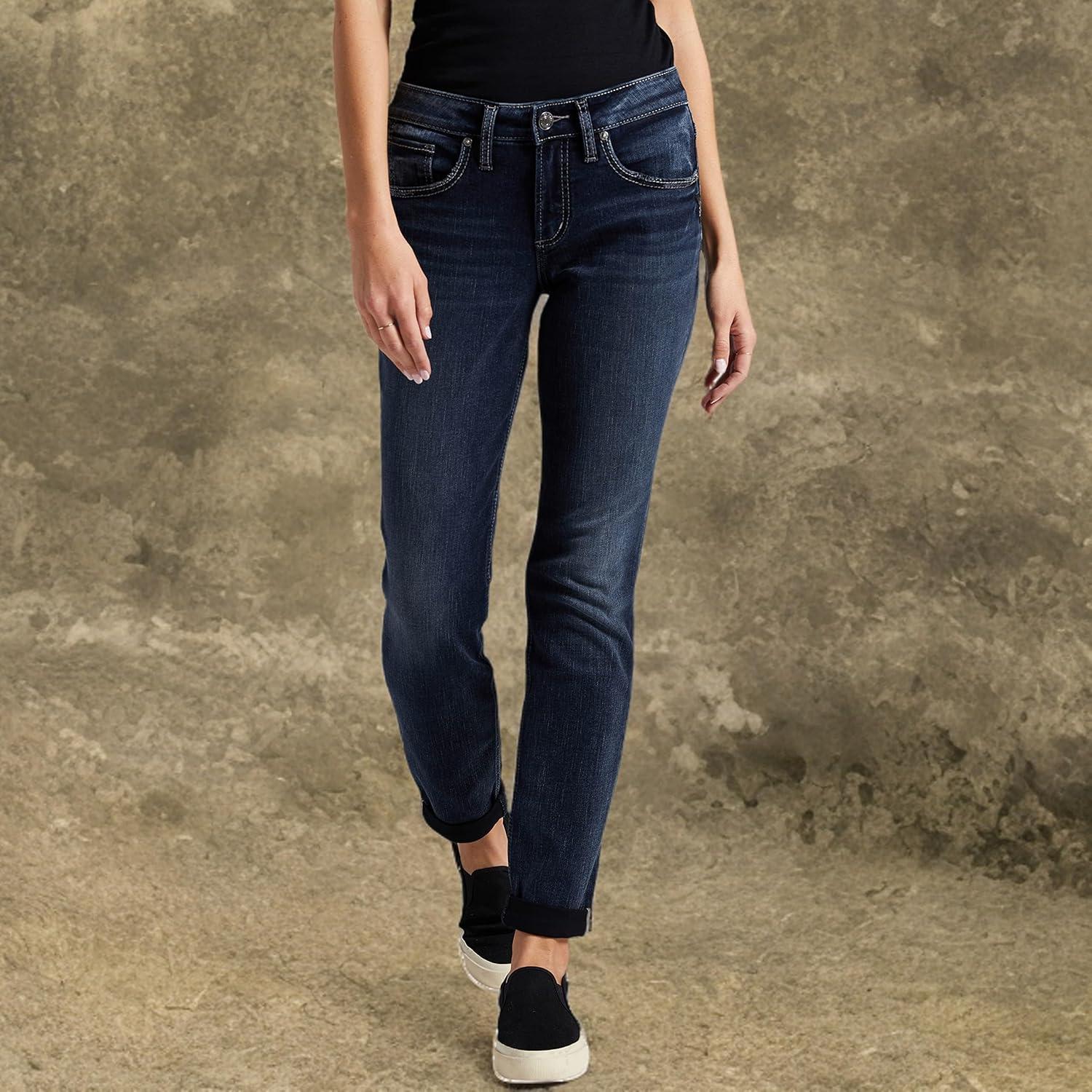 image:imageSilver Jeans Co Womens Boyfriend Mid Rise Slim Leg Jeans Blue 28W x 29L