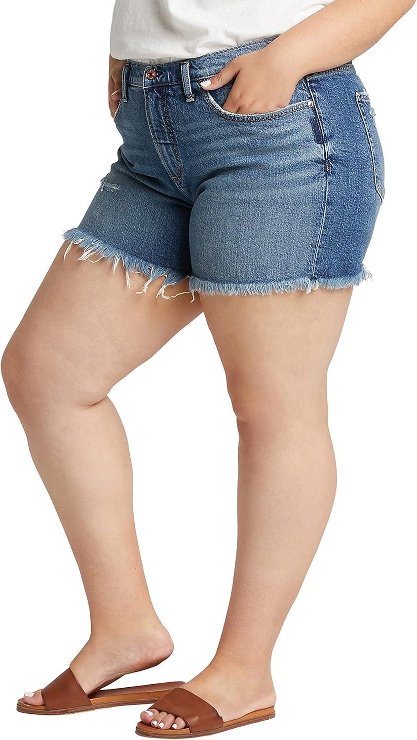 image:imageSilver Jeans Co Womens Plus Size Not Your Boyfriend High Rise Jean Shorts Distressed Medium Indigo 20W