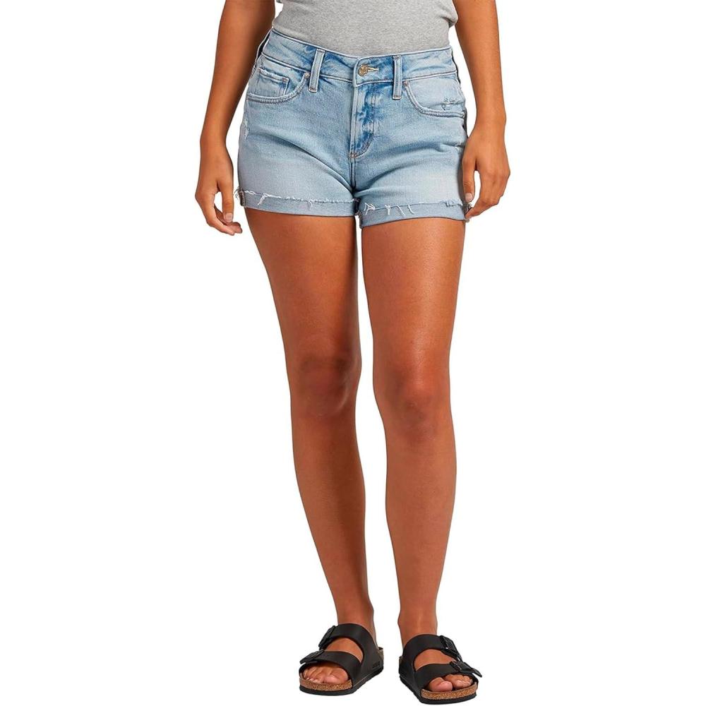 image:imageSilver Jeans Co Womens Boyfriend Mid Rise ShortLight Wash Soc111