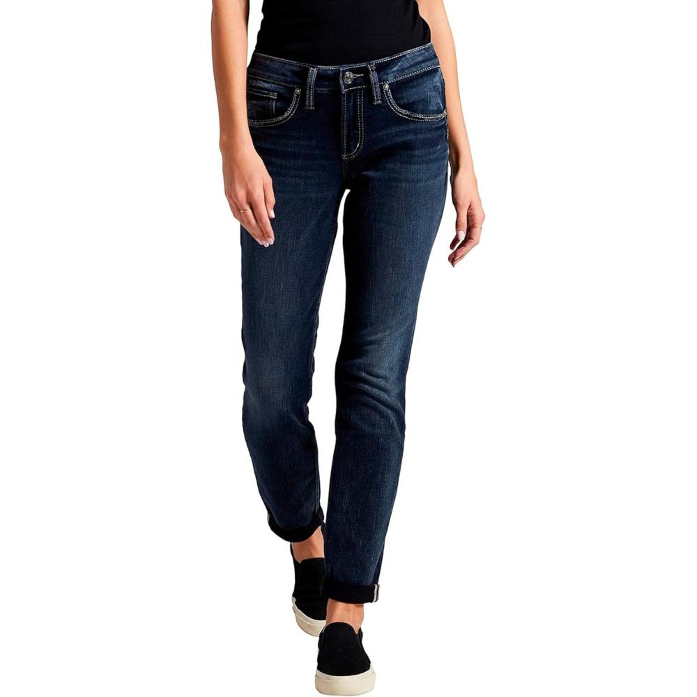 image:imageSilver Jeans Co Womens Boyfriend Mid Rise Slim Leg Jeans Blue 28W x 29L