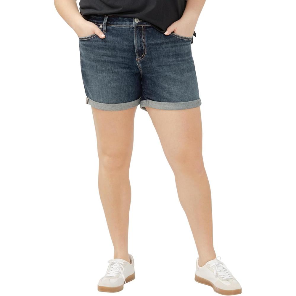 image:imageSilver Jeans Co Womens Plus Size Elyse Mid Rise Comfort Fit ShortLuxe Stretch Dark Indigo