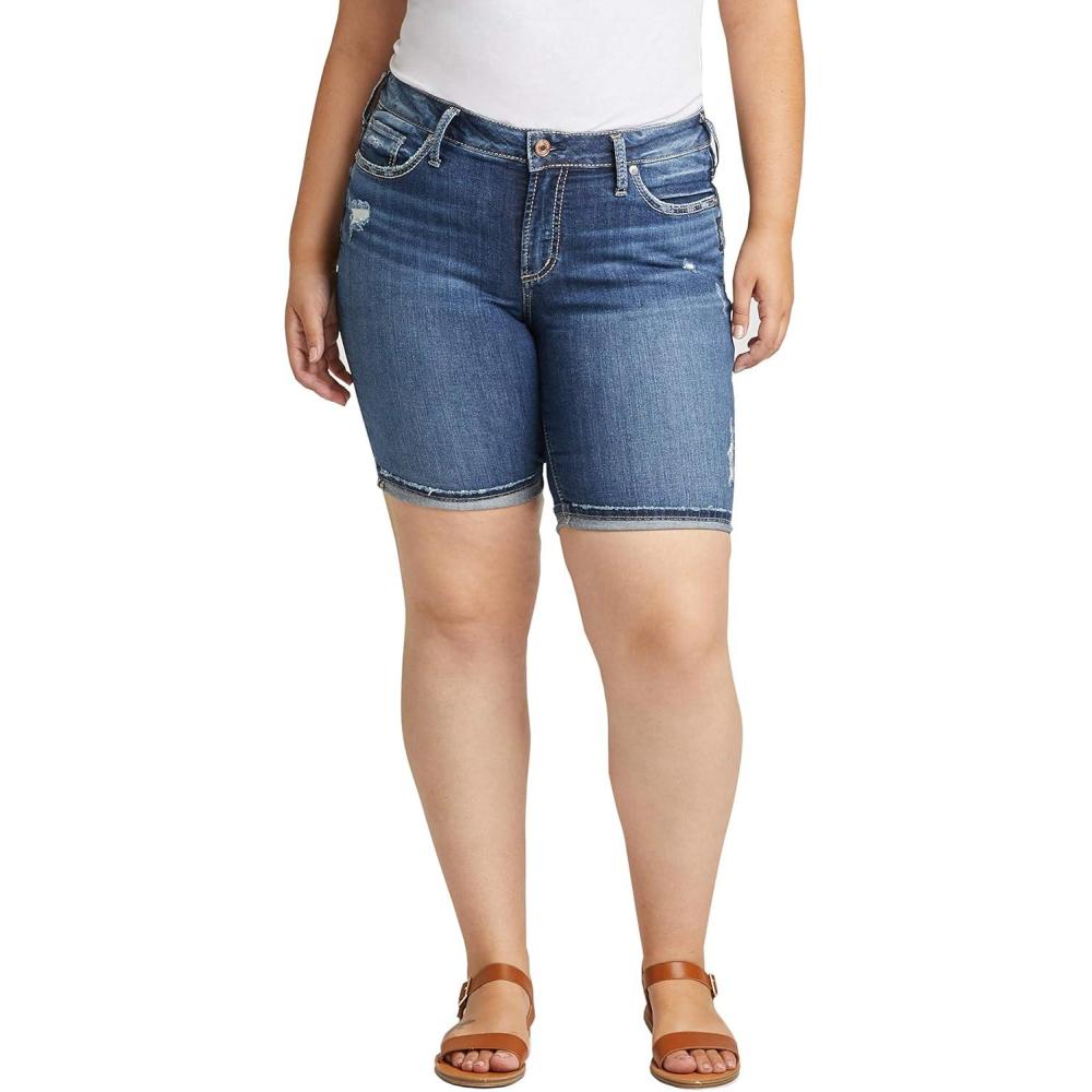image:imageSilver Jeans Co Womens Plus Size Suki Mid Rise Bermuda ShortIndigo Sgx350