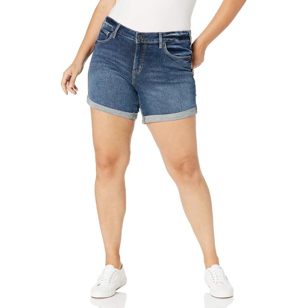 image:imageSilver Jeans Co Womens Plus Size Boyfriend Mid Rise Short LegacyCuffed Dark Wash