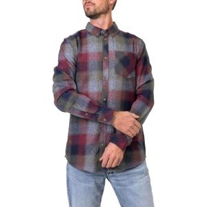 Silver Jeans Co. Men’s Plaid Flannel Long Sleeve Shirt(Burgundy)