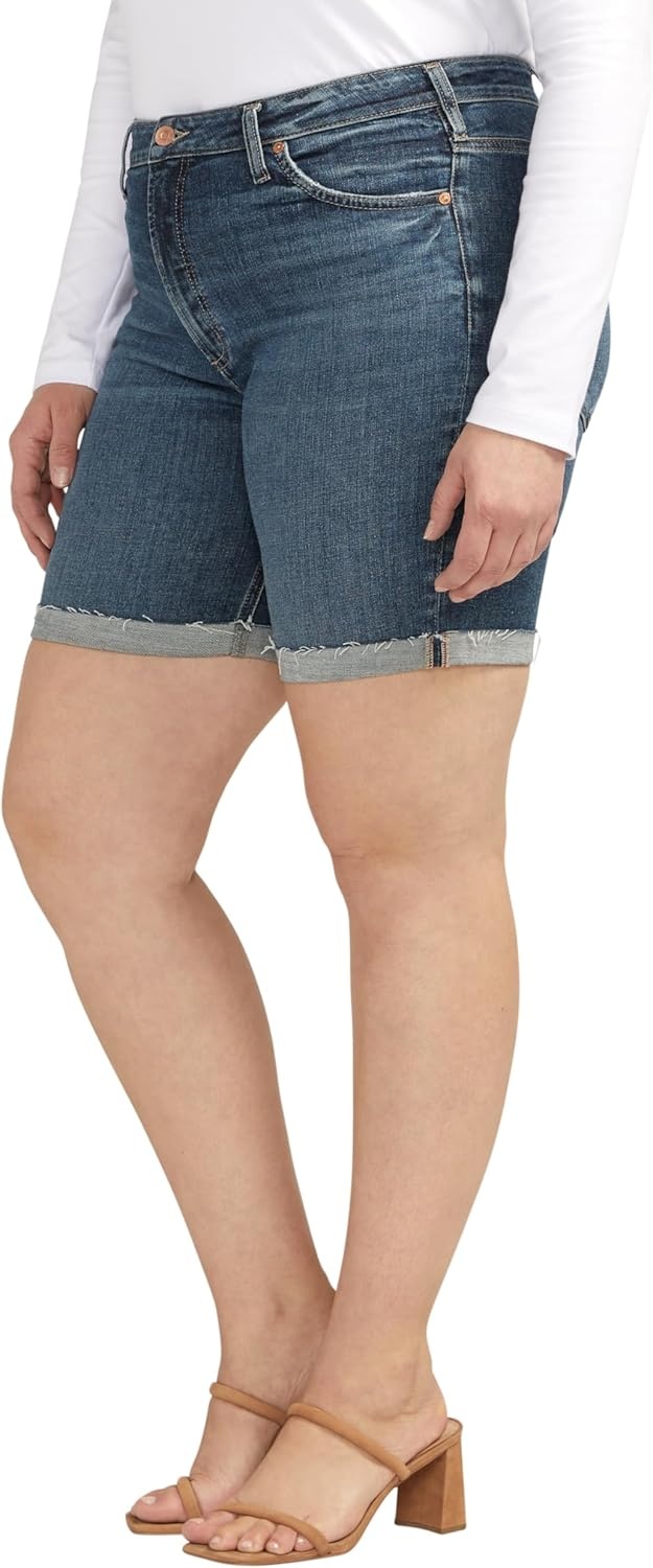 image:imageSilver Jeans Co Womens Plus Size Sure Thing High Rise Long ShortMed Wash Eae311