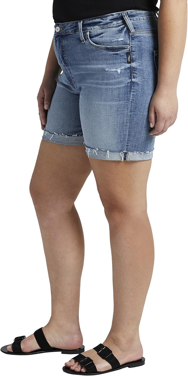 image:imageSilver Jeans Co Womens Plus Size Sure Thing High Rise Long ShortMed Wash Scv258