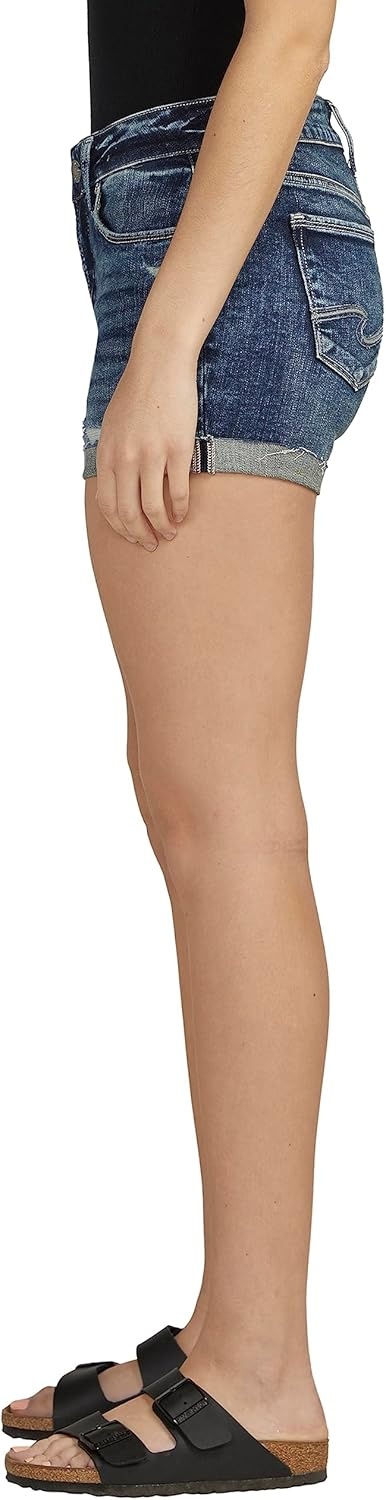 image:imageSilver Jeans Co Womens Suki Mid Rise Curvy Fit ShortDistressed Dark Indigo