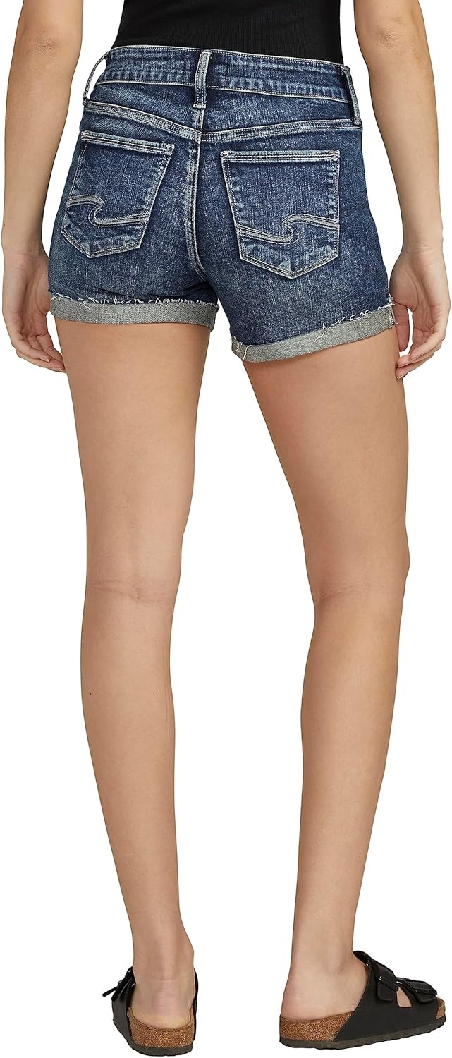 image:imageSilver Jeans Co Womens Suki Mid Rise Curvy Fit ShortDistressed Dark Indigo