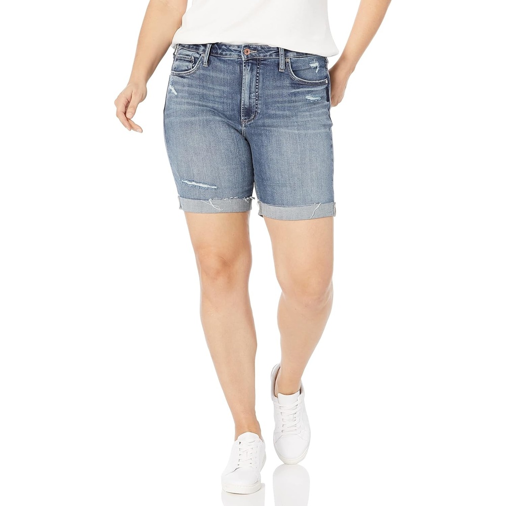 image:imageSilver Jeans Co Womens Plus Size Sure Thing High Rise Long ShortDistressed Dark Wash