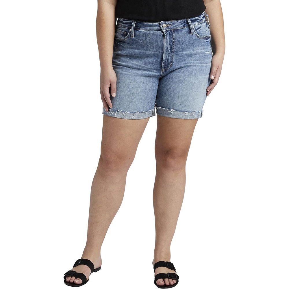 image:imageSilver Jeans Co Womens Plus Size Sure Thing High Rise Long ShortMed Wash Scv258